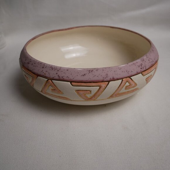 Koshari Studios Handmade Ceramic Bowl With Unique Geometric Pattern & Pink Accen - Picture 3 of 9